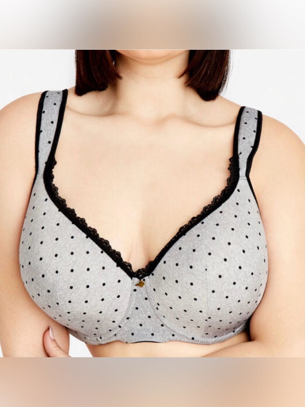 ASHLEY STEWART GRAY BLACK POLKA DOT BUTTERFLY FULL COVERAGE PUSH UP BRA 44DDD
